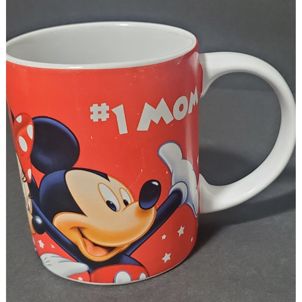Disney #1 MOM Coffee Tea Mug Mickey‎ Mouse Red White Jerry Leigh Art USA